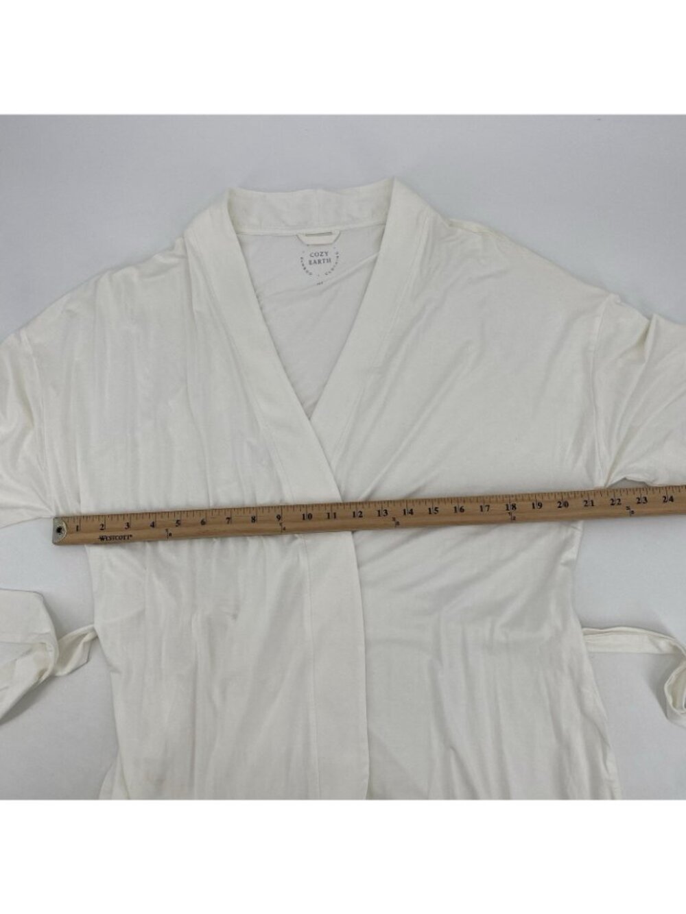 COZY EARTH Women's Size M Bamboo Stretch-Knit Robe Ivory White Loungewear - Picture 5 of 16